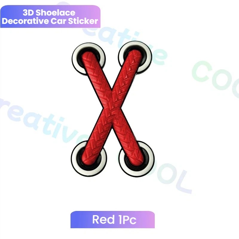 3D crossed shoelace sticker — Red